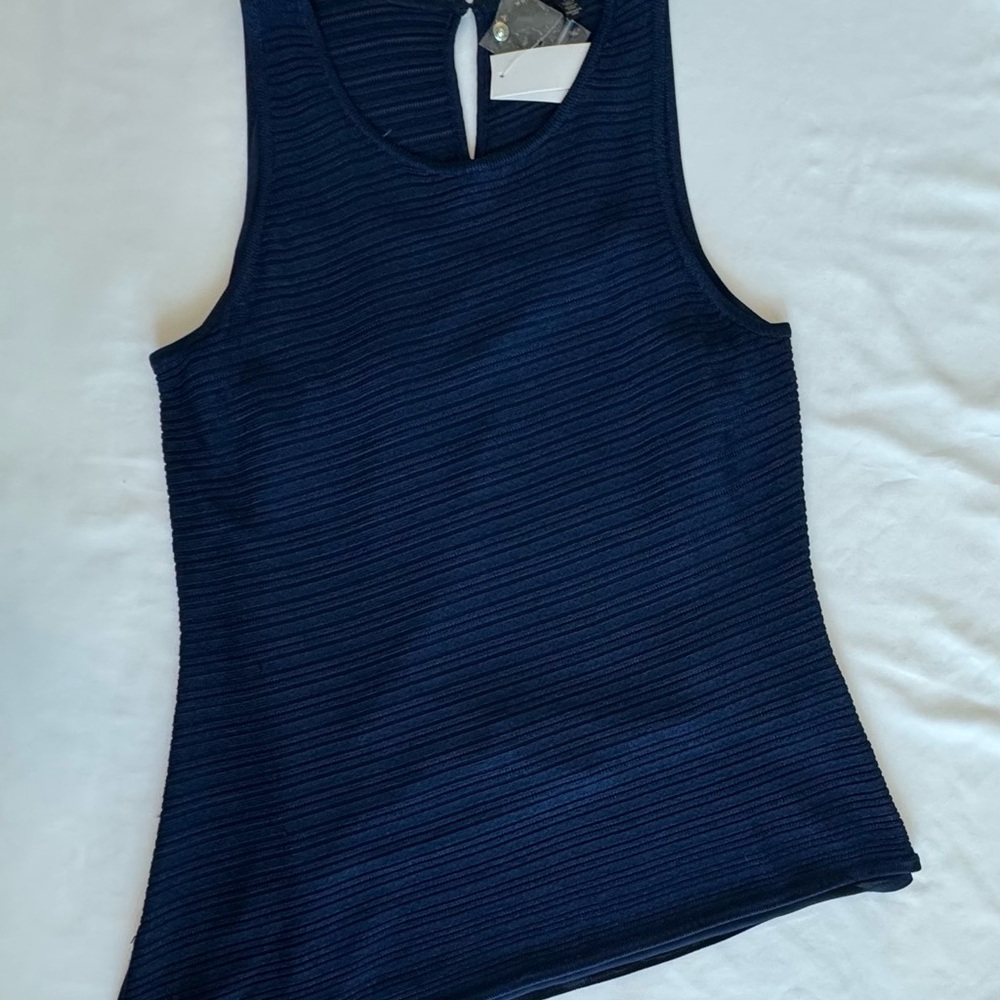 White House Black Market Dark Blue Textured Tank Top